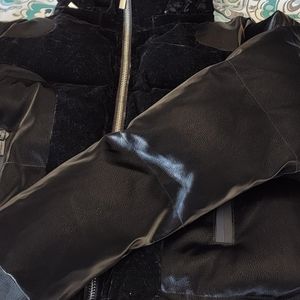 Black High Shine Velvet Panel Puffer Jacket